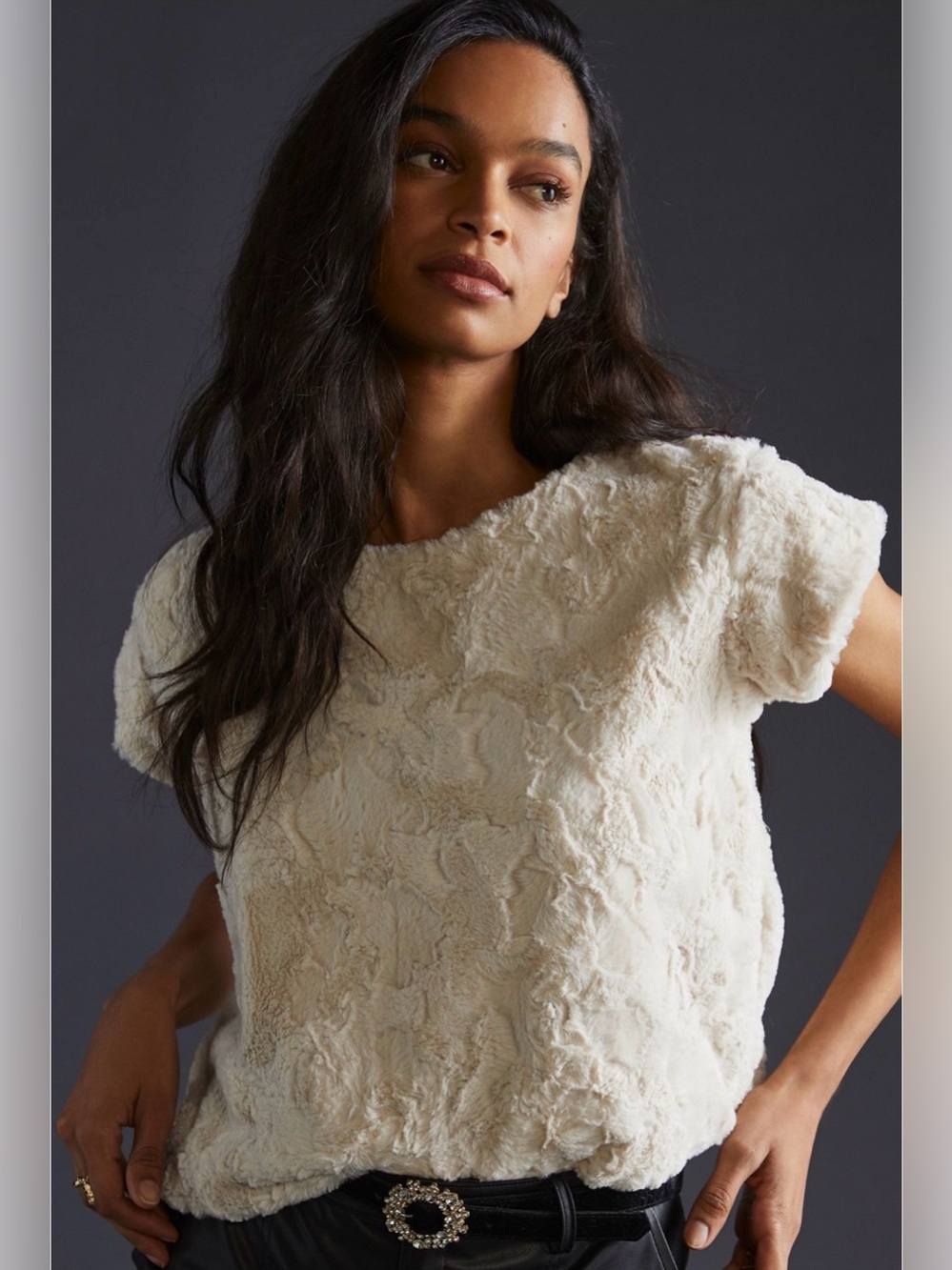 Anthropologie Maeve Faux Fur Tee